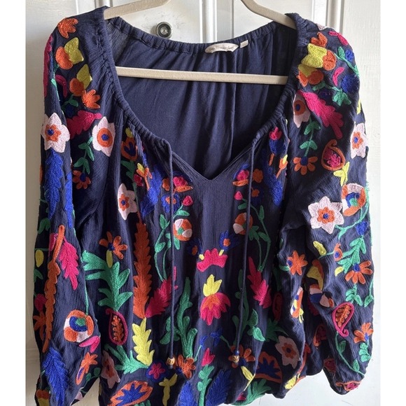 Soft Surroundings Tops - Soft Surroundings Top L Tunic Embroidered Floral Boho Cottageco